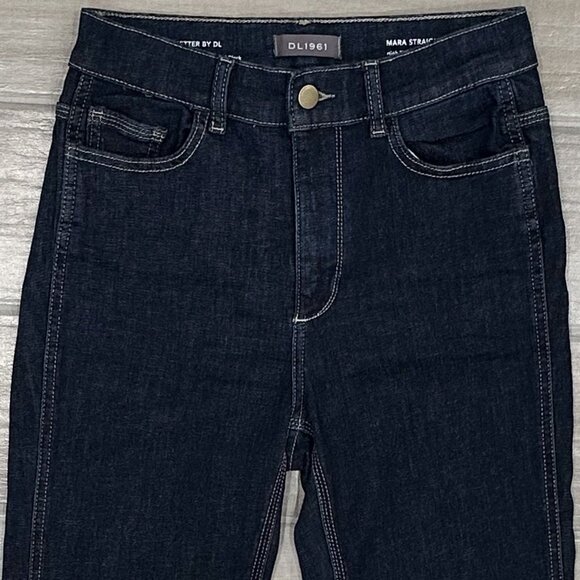 DL1961 Mara Straight High Rise Instasculpt Ankle Jeans in Snyder Dark Wash Sz 27 - Picture 7 of 16